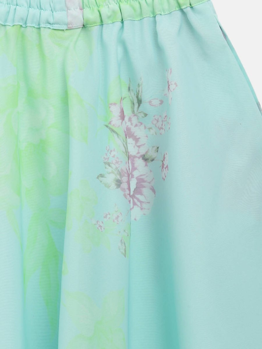 Ahalyaa Aqua Blue Organza Printed Lehenga Choli For Kids For Girls | Swadesiicart