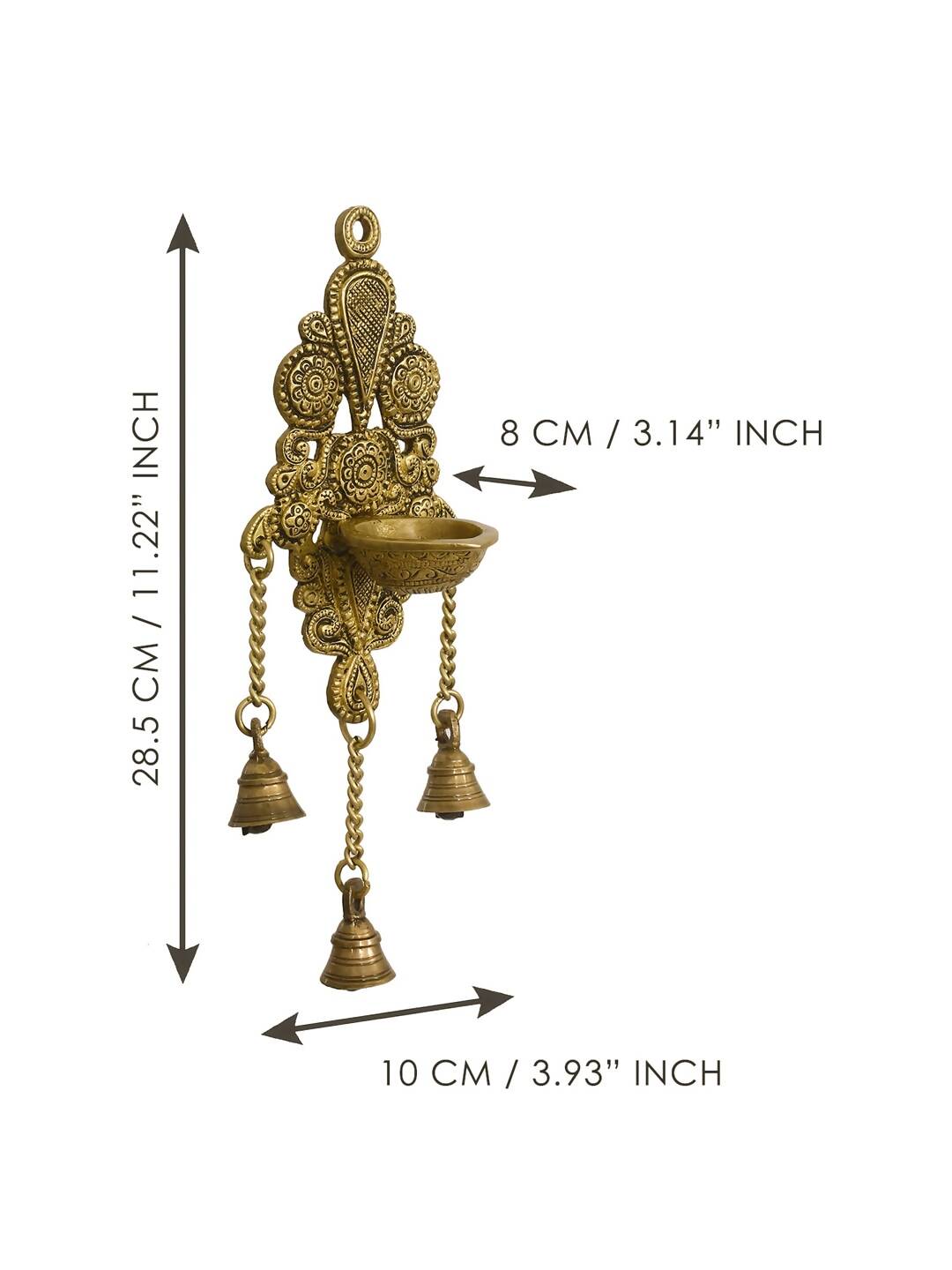eCraftIndia Gold-Toned Handcrafted Antique Finish Diya with Bells Decorative Wall Hanging Showpiece | Swadesiicart