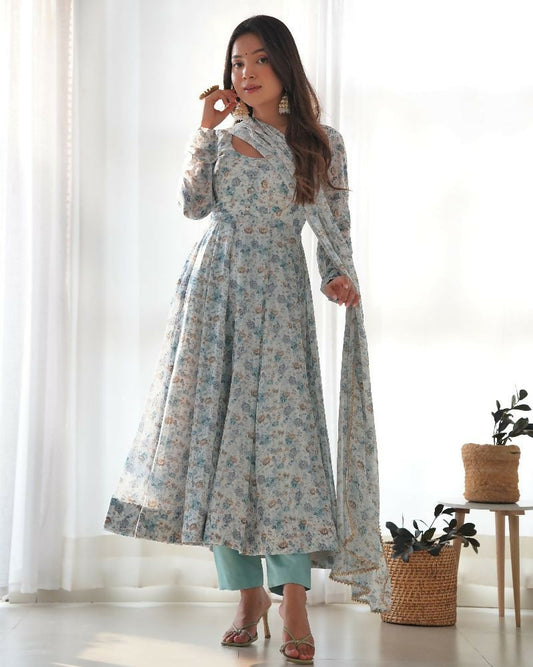 Joban Fashion Sky Kurta Set Organza Sequin Embroidery Work