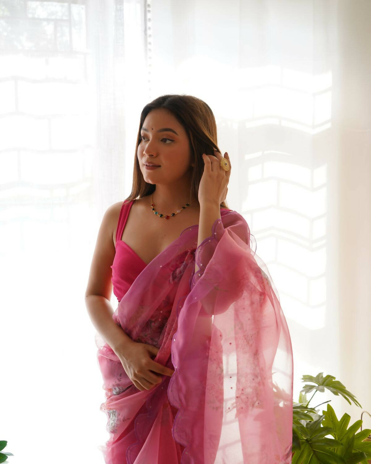 Vamsee Pink Organza Saree - Swadesiicart