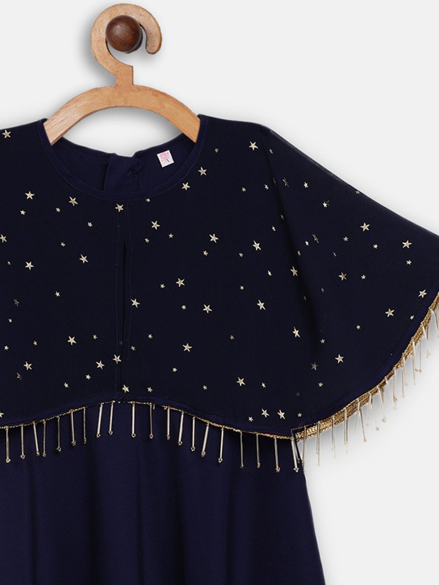 Ahalyaa Blue Crepe, Georgette A-Line Girl's Kurta | Swadesiicart