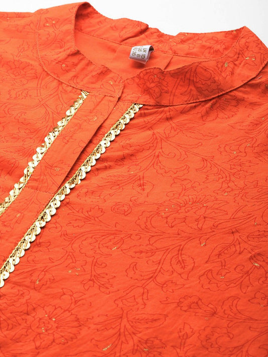 Ahalyaa Women's Traditional Wear Tunic - Orange | Swadesiicart