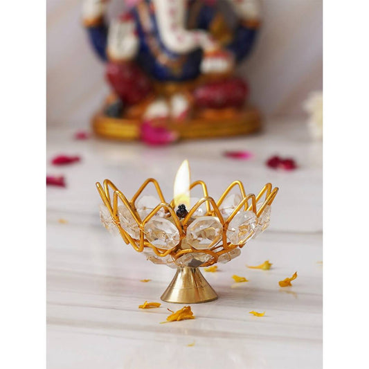 eCraftIndia Lotus Shape Crystal Diya | Swadesiicart