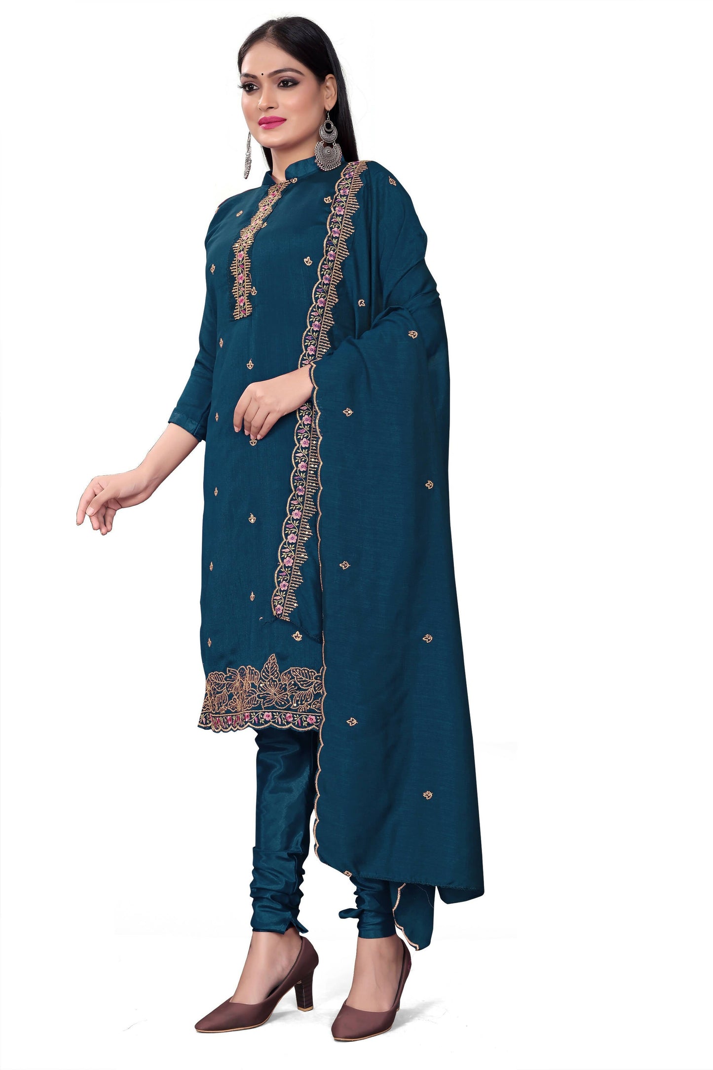 Blue Silk Embroidered with Sequins work Unstitched Dress Material - Tanvi