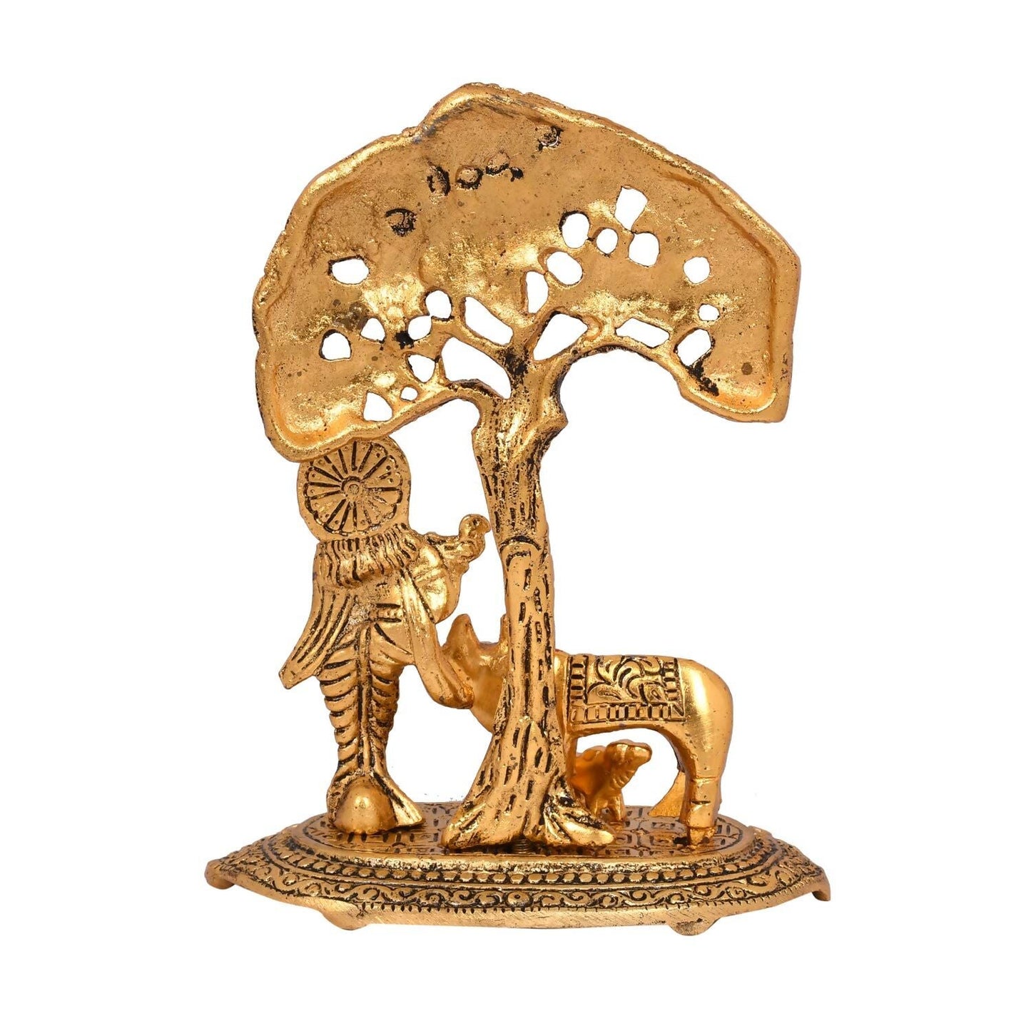 Collectible India Gift Items Metal Krishna Idol Murti With Kamdhenu Cow - Swadesiicart