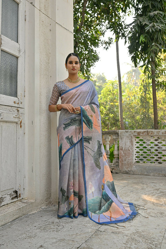 Vishnu Weaves Women's Blue Cotton Silk Saree with Blouse - Swadesiicart