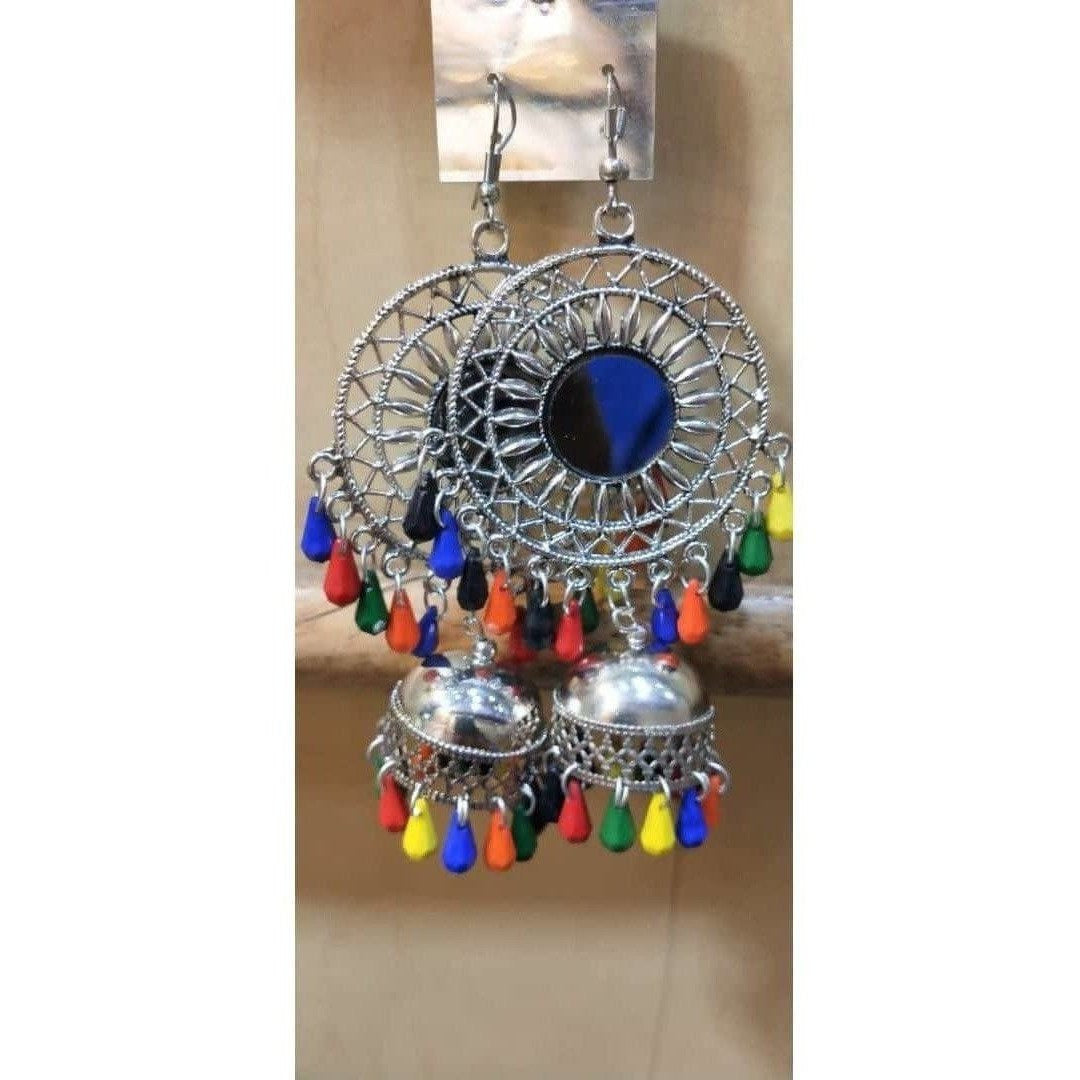 MS Fashion India Sun Shape Design Earrings With Jhumkas And Multicolor Pearls | Swadesiicart
