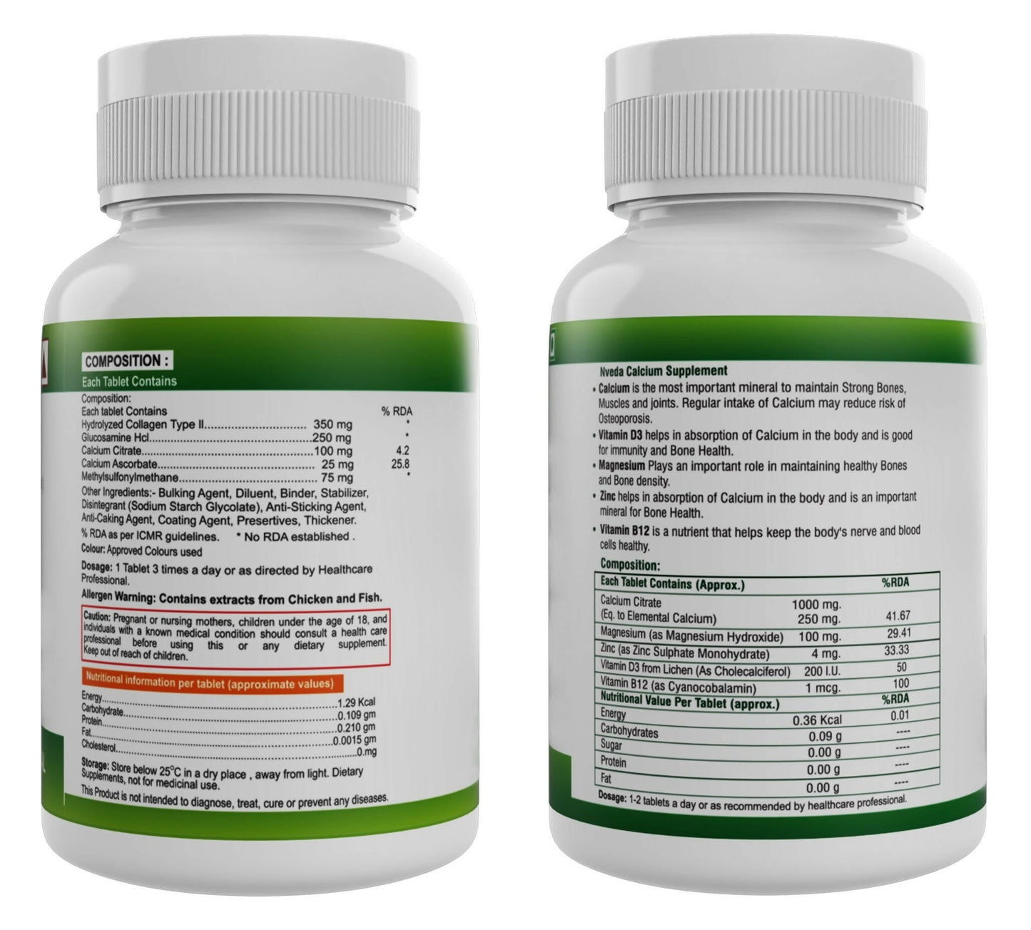 Nveda Joint Support Tablets and Calcium, Magnesium, Zinc, Vit D & B12 Tablets Combo - Swadesiicart