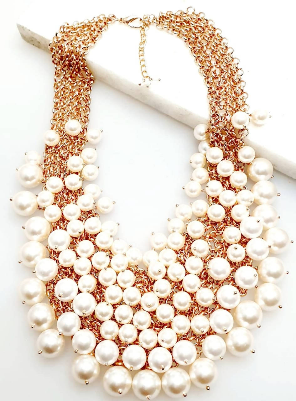 Bling Accessories 5 Rows Swarovski Glass Pearl Cluster Statement Necklace | Swadesiicart