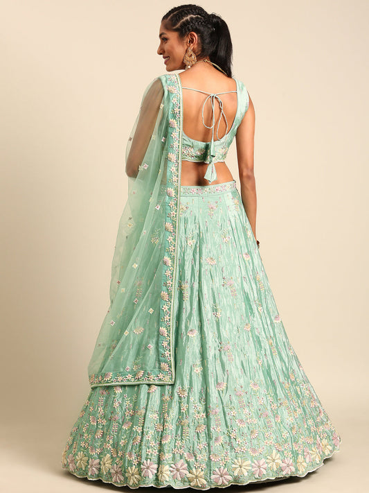 House of Panchhi Sea Green Georgette heavy Sequinse embroidery Lehenga choli & Dupatta | Swadesiicart