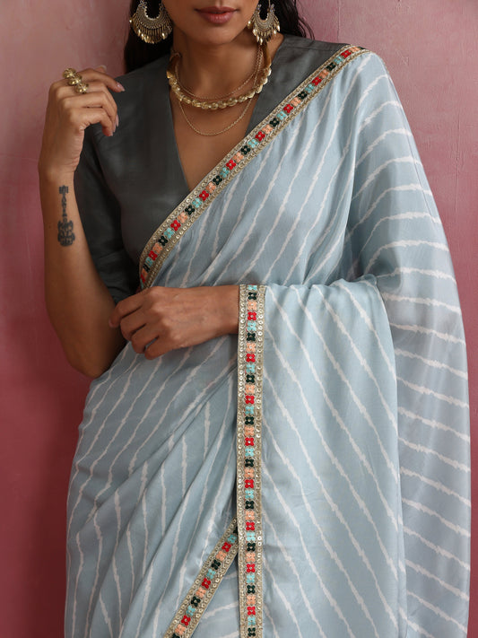 trueBrowns Grey Muslin Silk Saree | Swadesiicart