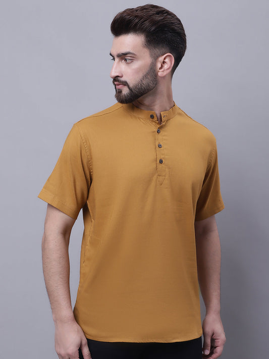 Even Apparels Brown Pure Cotton Short Kurta With Band Collar | Swadesiicart