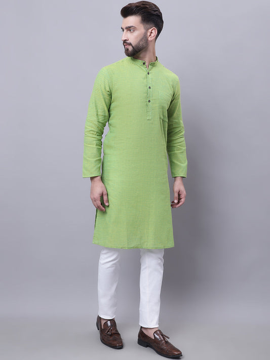 Even Apparels Green Pure Cotton Kurta With Band Collar | Swadesiicart