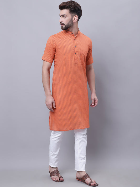 Even Apparels Rust Pure Cotton Short Sleeves Kurta With Band Collar | Swadesiicart