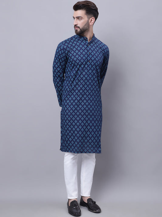 Even Apparels Blue Pure Cotton Kurta With Band Collar | Swadesiicart