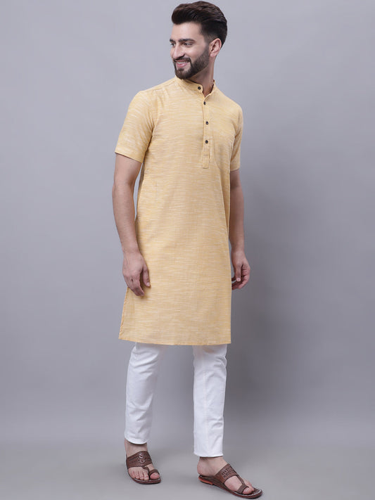 Even Apparels Yellow Pure Cotton Short Sleeves Kurta With Band Collar | Swadesiicart