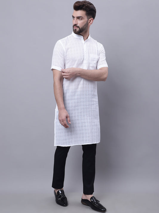 Even Apparels White Pure Cotton Short Sleeves Kurta With Band Collar | Swadesiicart