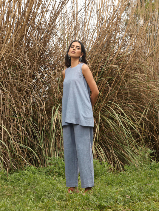 trueBrowns Blue Cotton Sleeveless Co-ord Set - Swadesiicart