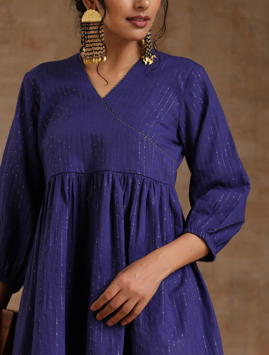 trueBrowns Spectrum Blue Gold Cotton Overlap Co-Ord Set - Swadesiicart