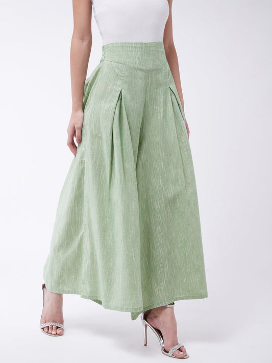 InWeave Women's Green Handloom Palazzo - Swadesiicart