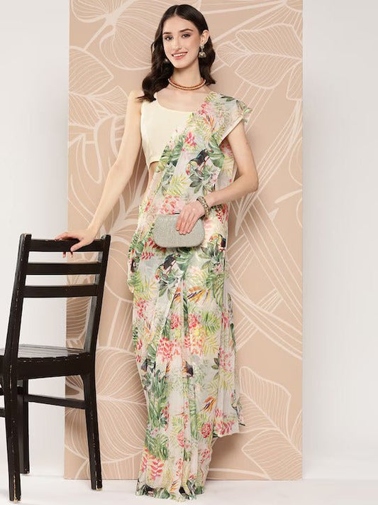 Ahalyaa Floral Printed Poly Chiffon Saree | Swadesiicart