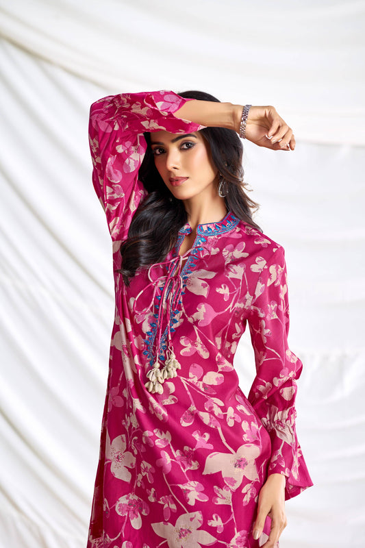 BulBul Preha Fuschia Chanderi Co-Ord Set - Swadesiicart