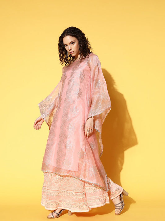 Ahalyaa Women Ethnic Motifs Printed Gotta Patti Organza Kaftan Kurta | Swadesiicart