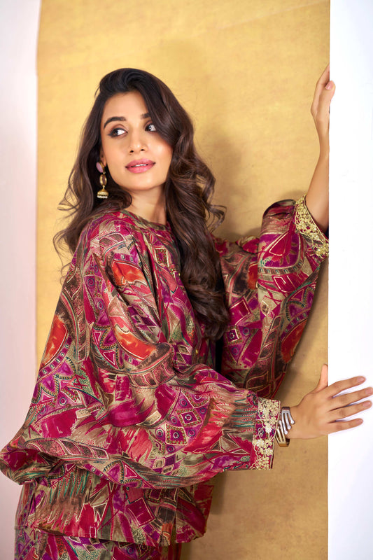 BulBul Mehzabin Red Co-Ord Set - Swadesiicart