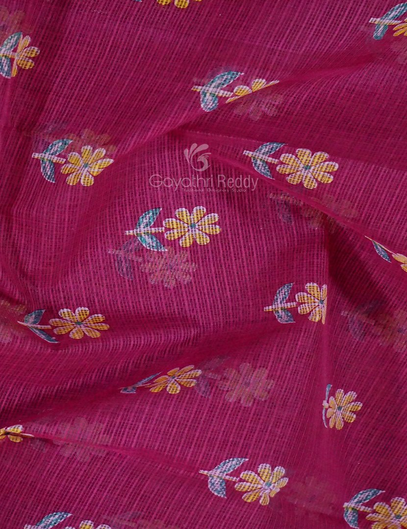 Magenta Pink And Mint Green Block Print Pure Kota Cotton Saree By Gayathri Reddy Designer Studio | Swadesiicart