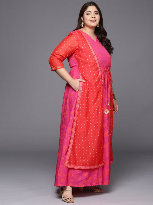 Ahalyaa Plus Size V-neck Maxi Ethnic Dress | Swadesiicart