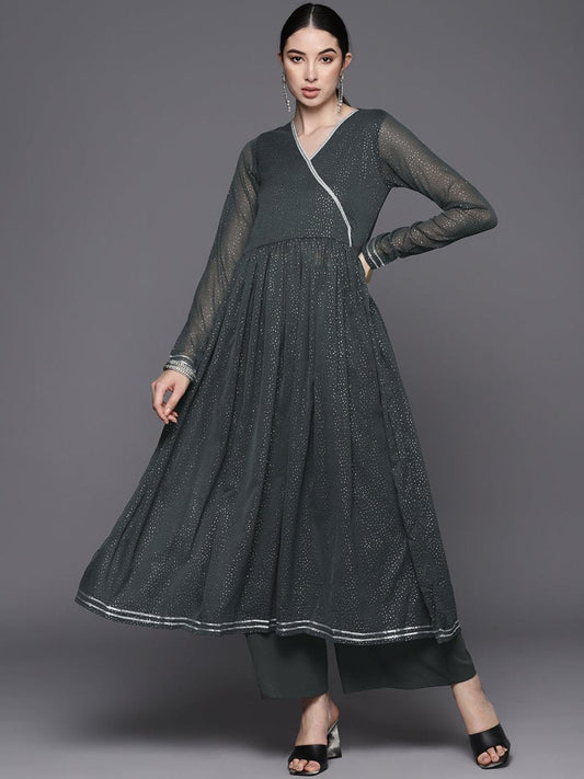 Ahalyaa Printed Angrakha Gotta Patti Kurta With Palazzos | Swadesiicart