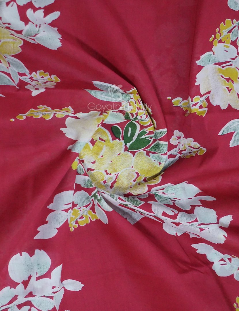 Tomato Red Colour Block Print Pure Mulmul Cotton Saree By Gayathri Reddy Designer Studio | Swadesiicart