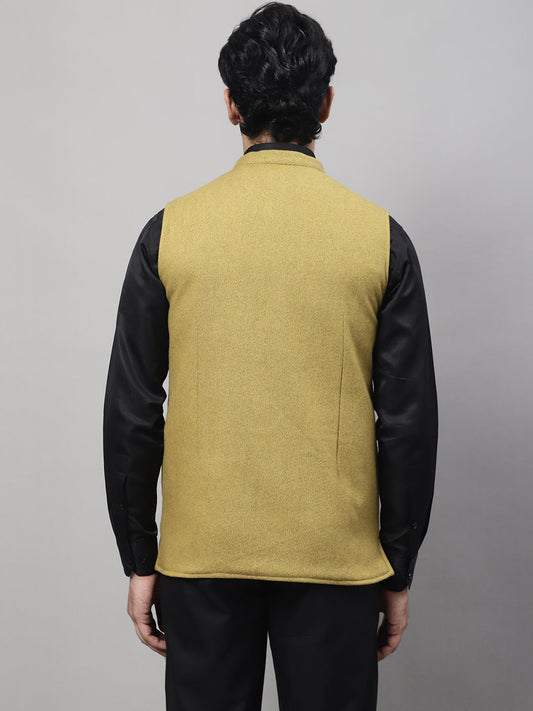 Even Apparels Men's Mustard Pure Wool Nehru Jacket | Swadesiicart