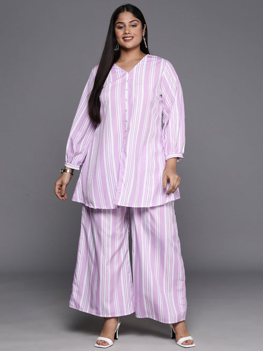 Ahalyaa Plus Size Striped Tunic with Palazzos | Swadesiicart