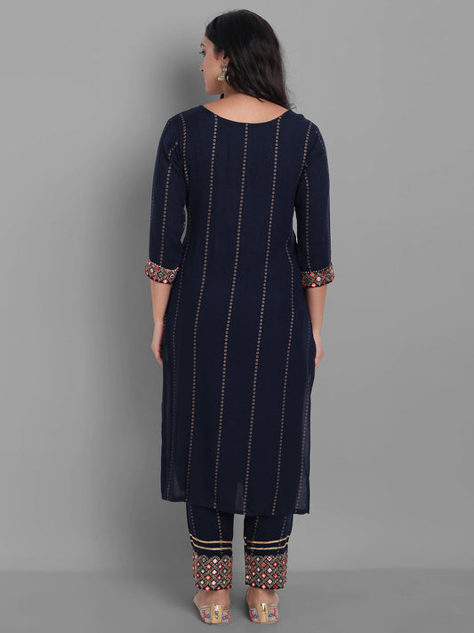 Indian Clothing Women's Navy Rayon Kurta Pant And Dupatta Set - NOZ2TOZ - Swadesiicart