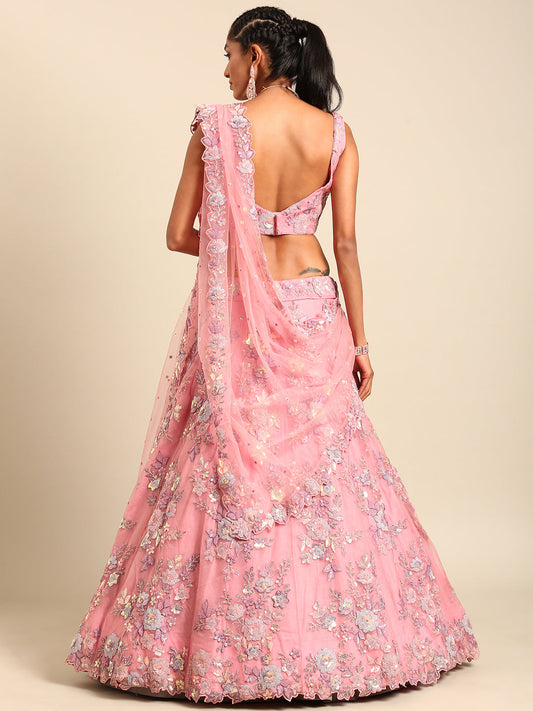 House of Panchhi PINK Net Sequins with heavy Zarkan embroidery Lehenga choli & Dupatta