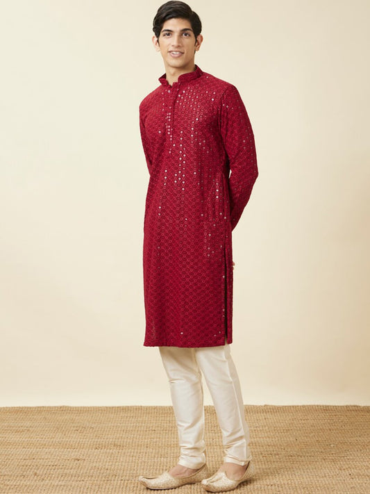 Manyavar Floral Chikankari Embroidered Kurta With Pyjamas | Swadesiicart