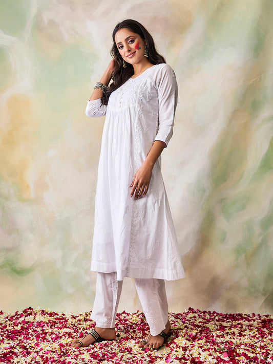HOUSE OF KARI Ethnic Motifs Embroidered Chikankari Kurta | Swadesiicart