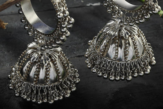 Mominos Fashion Johar Kamal Oxidised Black-Plated With Ghungroo Jhumkas