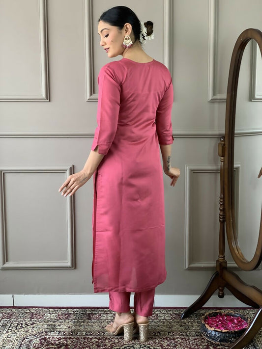 Light Pink Viscose chanderi Stitched Suit With Dupatta - Tanisha | Swadesiicart