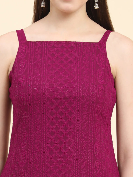 Kalini Ethnic Motifs Embroidered Chikankari Georgette Kurta | Swadesiicart