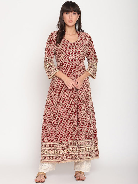 Kalini Chikankari Embroidered Pure Cotton Anarkali Kurta | Swadesiicart