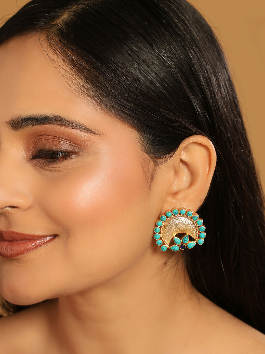 Nuyug Turquoise Crescent Earrings | Swadesiicart