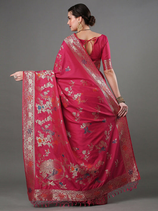 Mitera Woven Design Zari Silk Blend Banarasi Saree | Swadesiicart