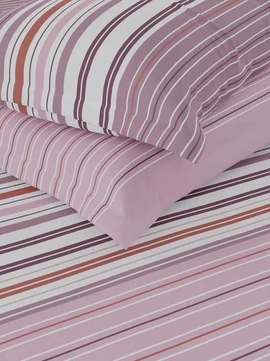 Nautica Bradford Pink & White Striped Cotton 160 TC King Bedsheet with 2 Pillow Covers - Swadesiicart