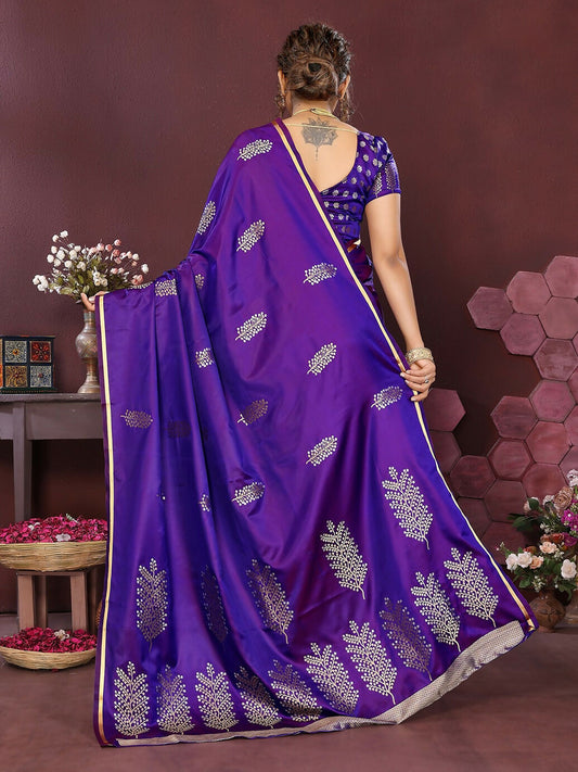 Joban Fashion Purple Floral Motifs Banarasi Silk Sarees | Swadesiicart
