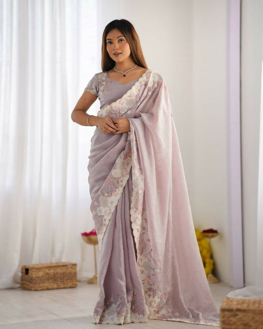 Vamsee Inaya Lavender Silky Crush Saree - Swadesiicart