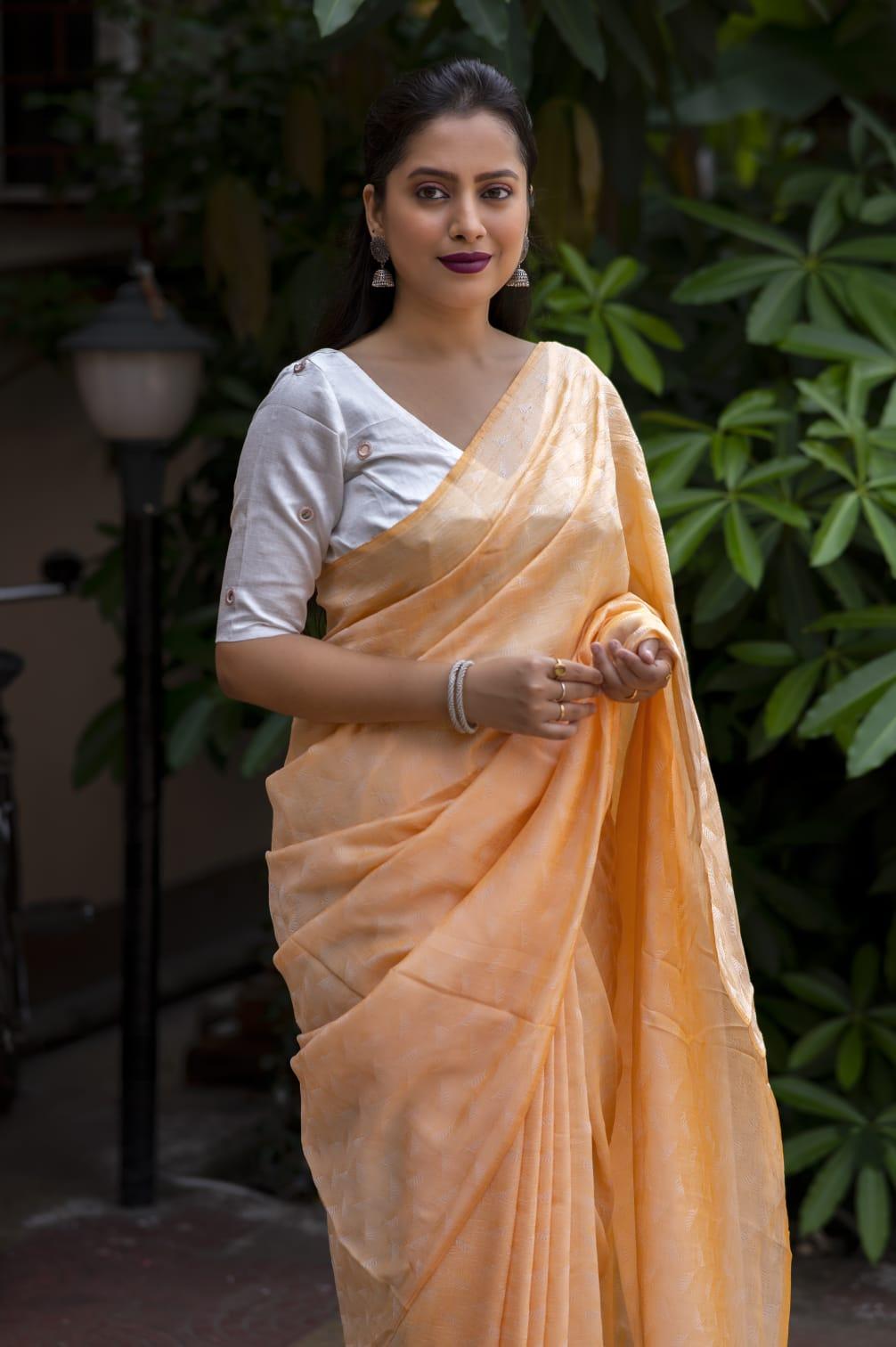 Yellow Poly Georgette Woven Design Saree with Unstitched Blouse - Hiral Fashion | Swadesiicart