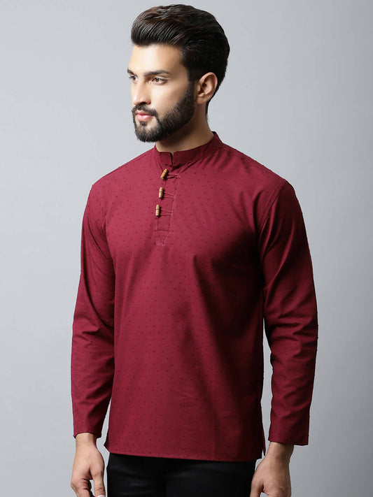 Even Apparels Maroon Color Pure Cotton Men's Kurta With Side Placket (SLD1182) | Swadesiicart