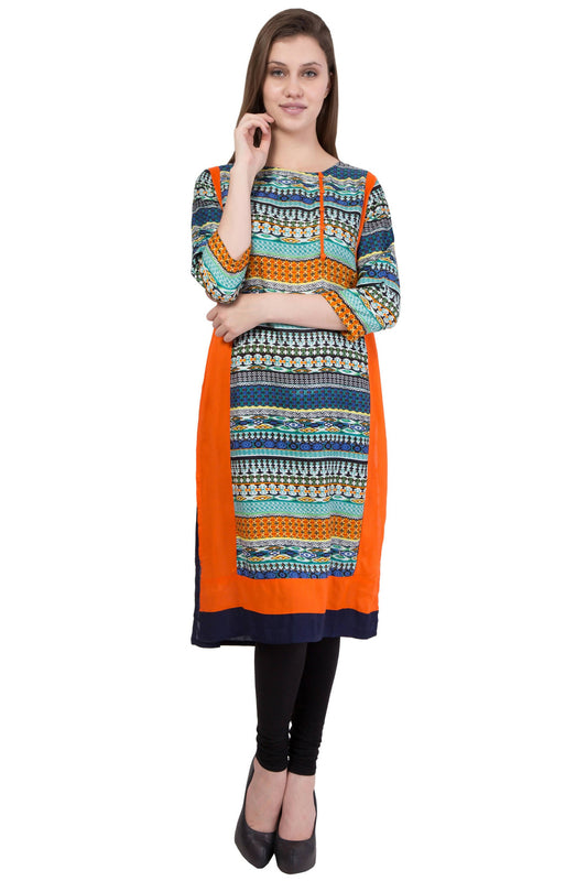 Women's Multi Round Neck Multi Print Kurti - G & A Apparels | Swadesiicart